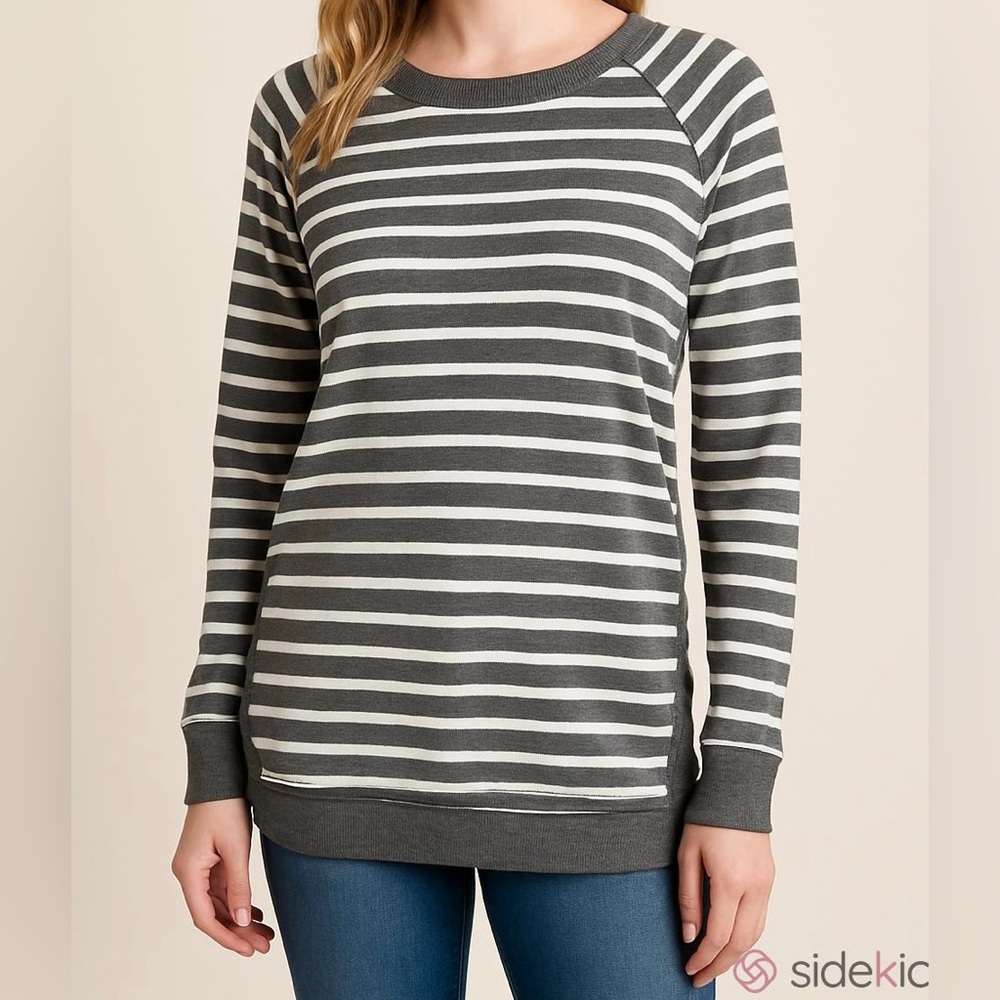 French Laundry White Gray Striped SZ S Clean Girl Nautical Preppy Sweatshirt